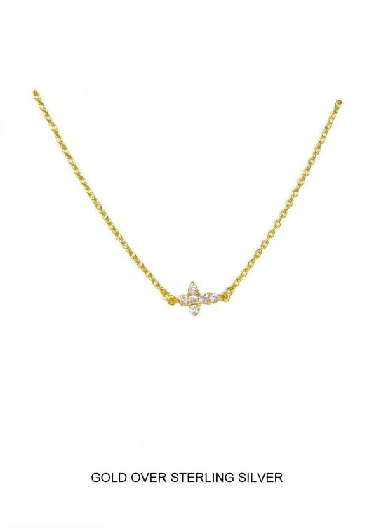 Steadfast Grace - Gold CZ Sideways Cross Necklace