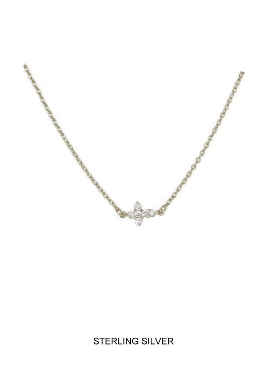 Steadfast Grace - Silver CZ Sideways Cross Necklace