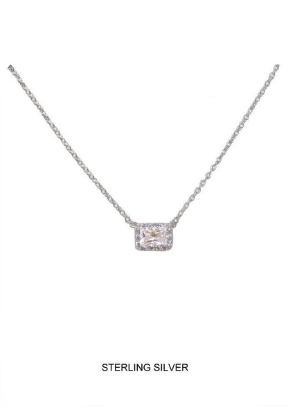 Radiant Grace - Rectangle CZ Halo Necklace
