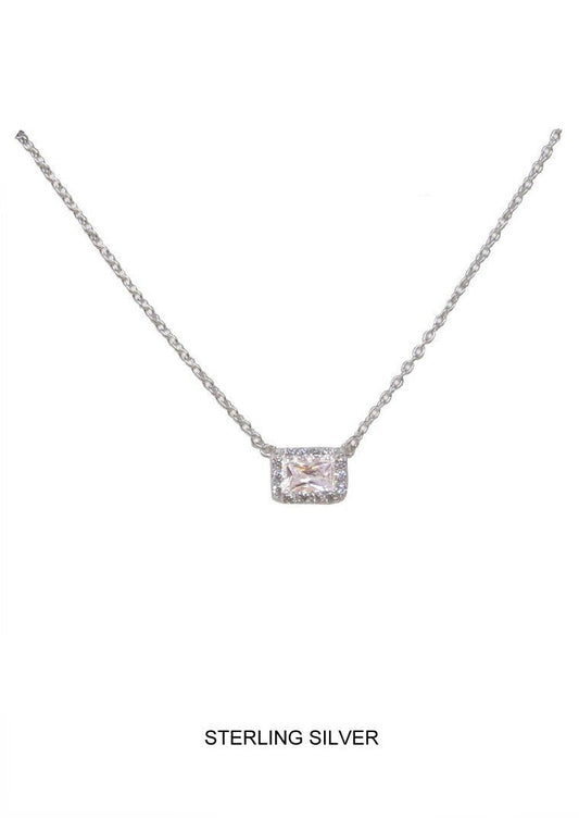 Radiant Grace - Rectangle CZ Halo Necklace