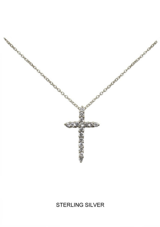 Classic Light Cross Pendant - Silver CZ Necklace