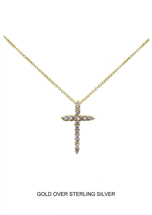 Classic Light Cross Pendant - Gold CZ Necklace