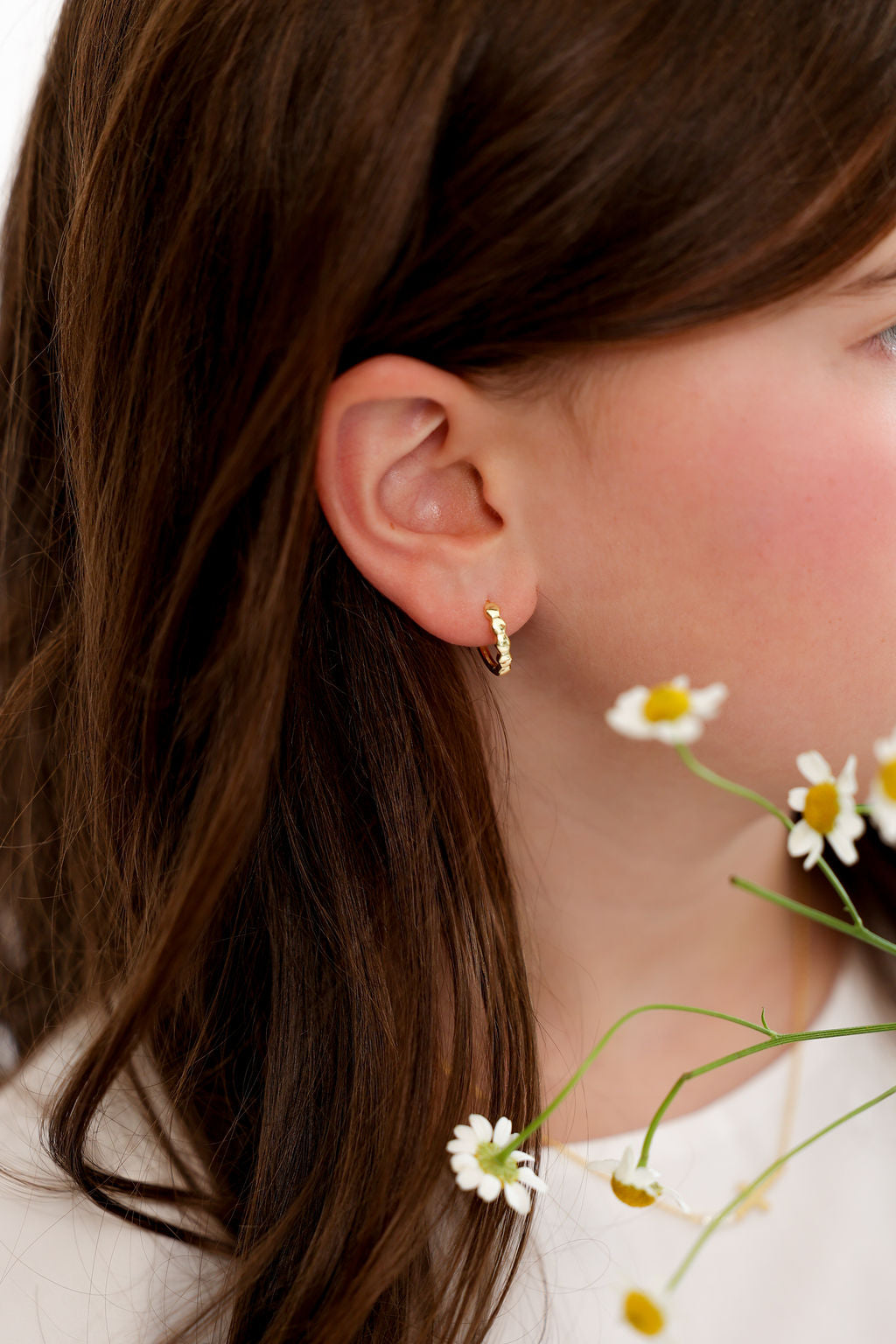 Beaded Huggie Hoop Earrings in 14K gold over sterling silver by Skōsh Jewelry