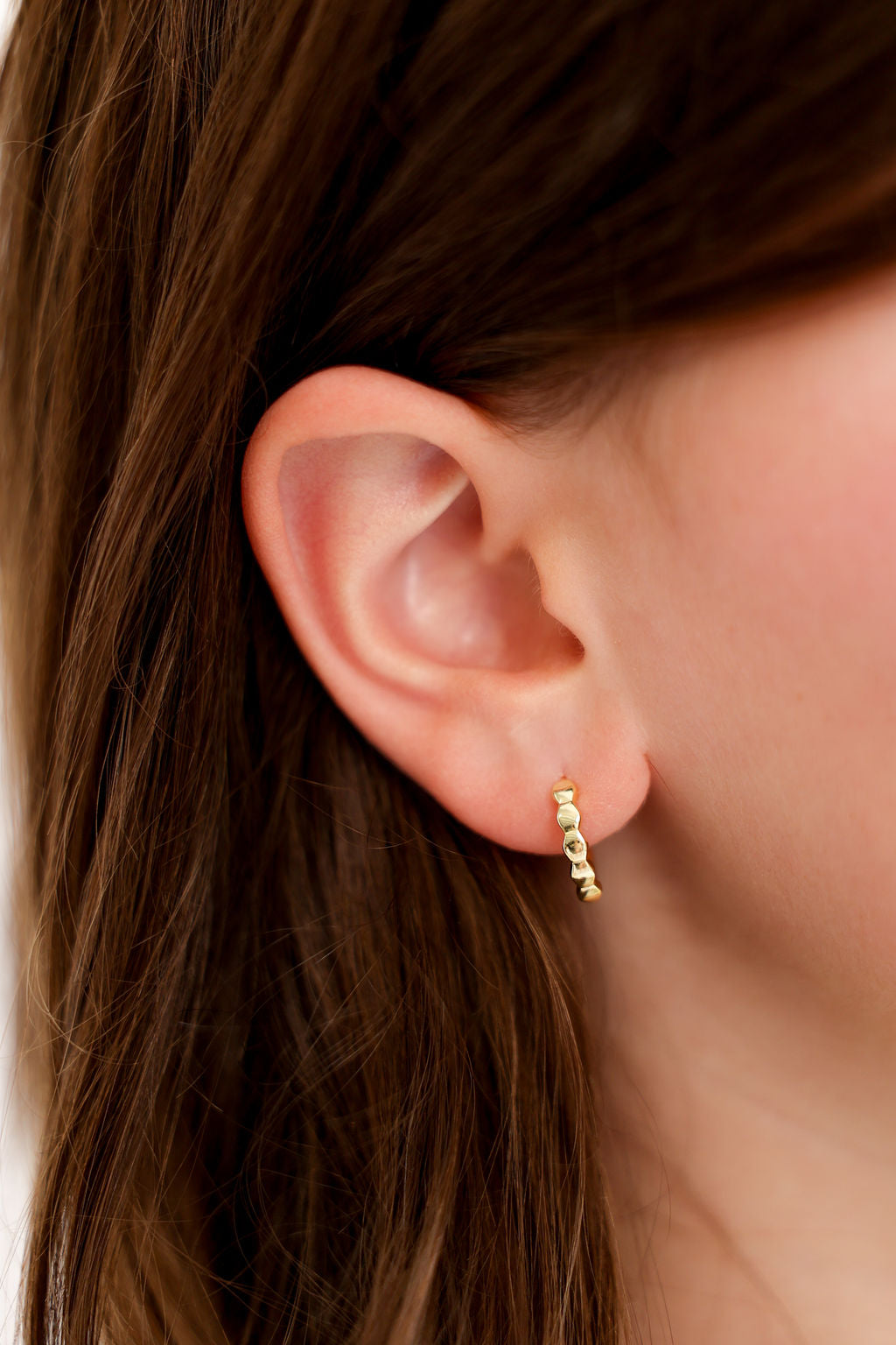Beaded Huggie Hoop Earrings in 14K gold over sterling silver by Skōsh Jewelry