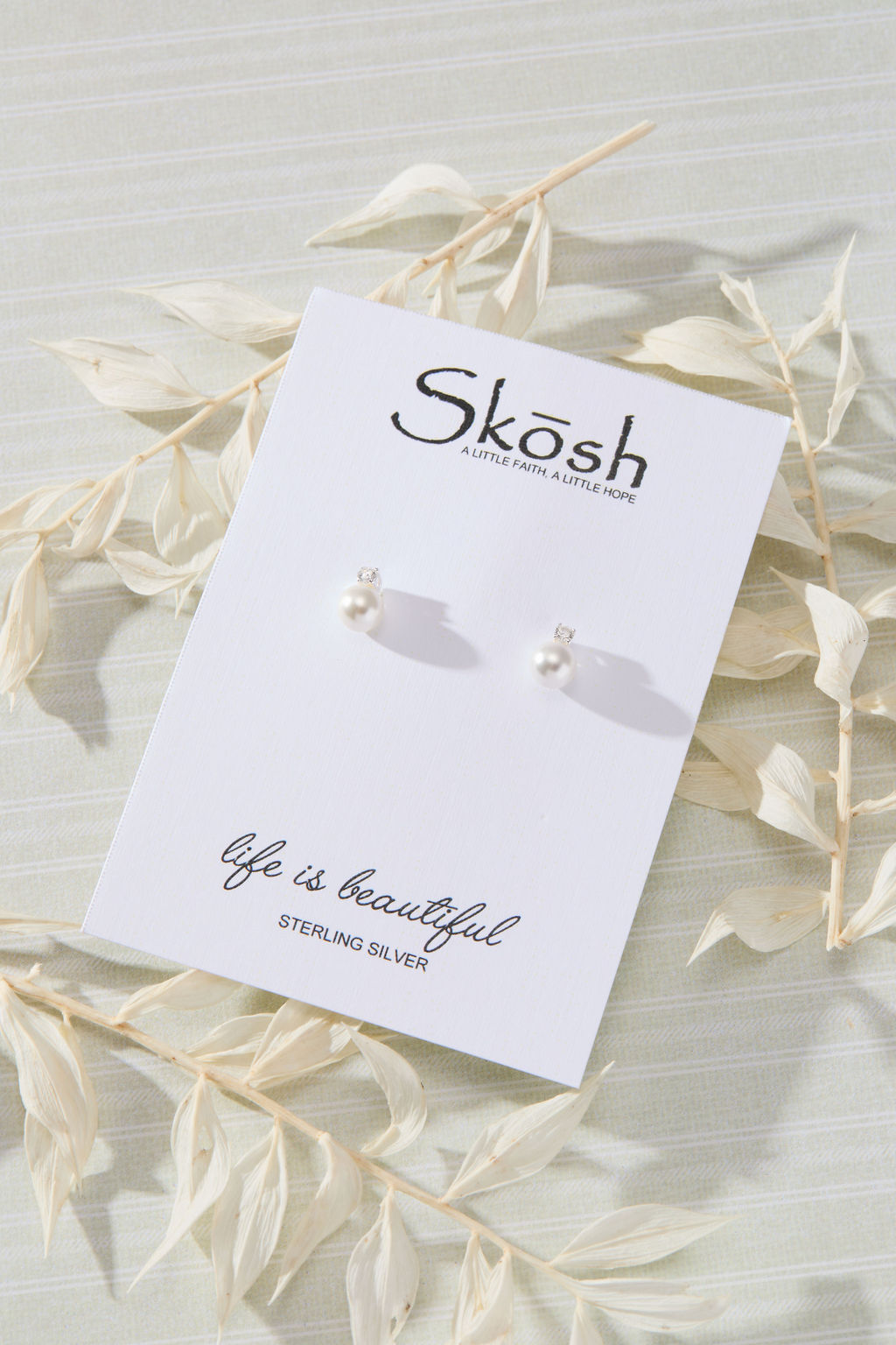 Classic Pearl with White Cubic Zirconia Accent Earrings in sterling silver by Skōsh Jewelry