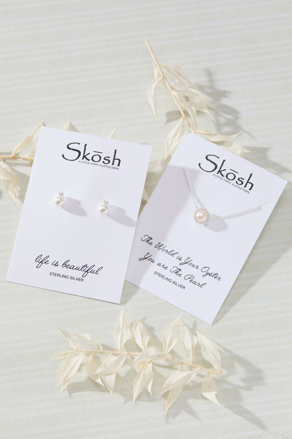 Classic Pearl with White Cubic Zirconia Accent Earrings in sterling silver by Skōsh Jewelry