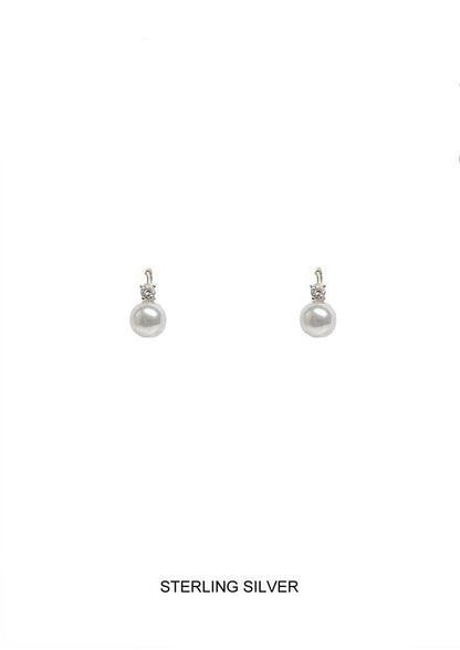 Silver Pearl with Small CZ Earrings