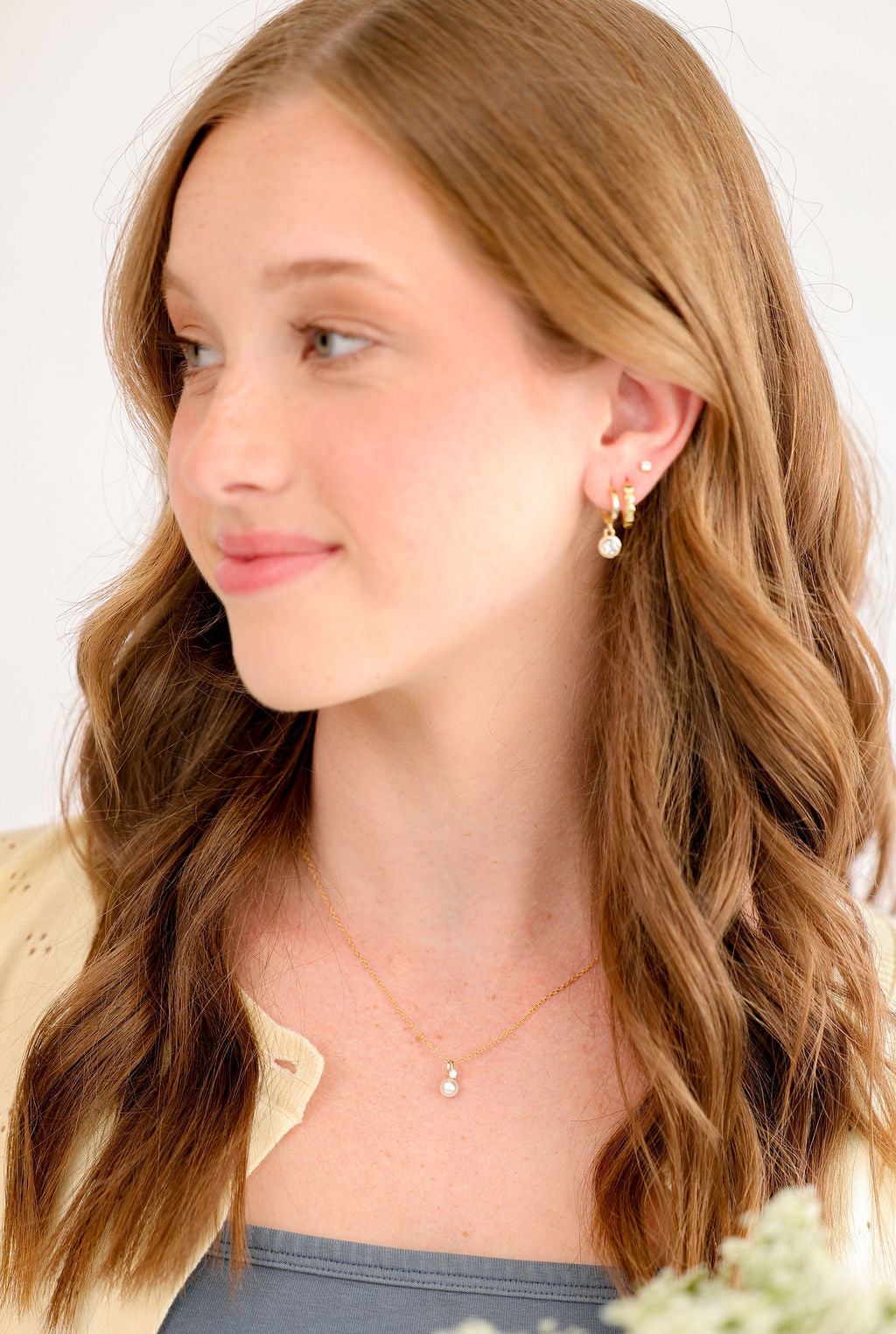 Classic Drop Pearl with White Cubic Zirconia Accent Necklace in 14K gold over sterling silver by Skōsh Jewelry