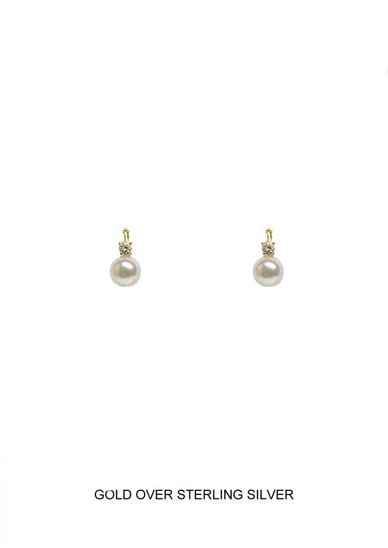 Gold Pearl with Small CZ Earring