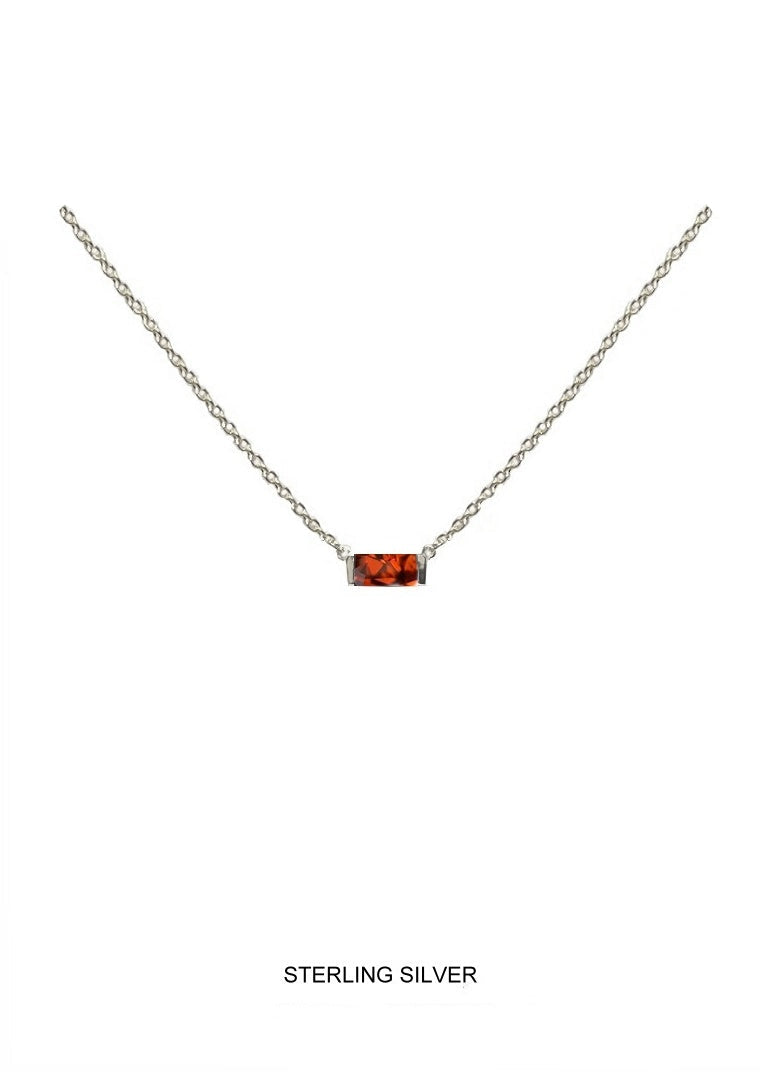 Crimson | Vitality - Passion - Courage | Silver Ruby Baguette Necklace