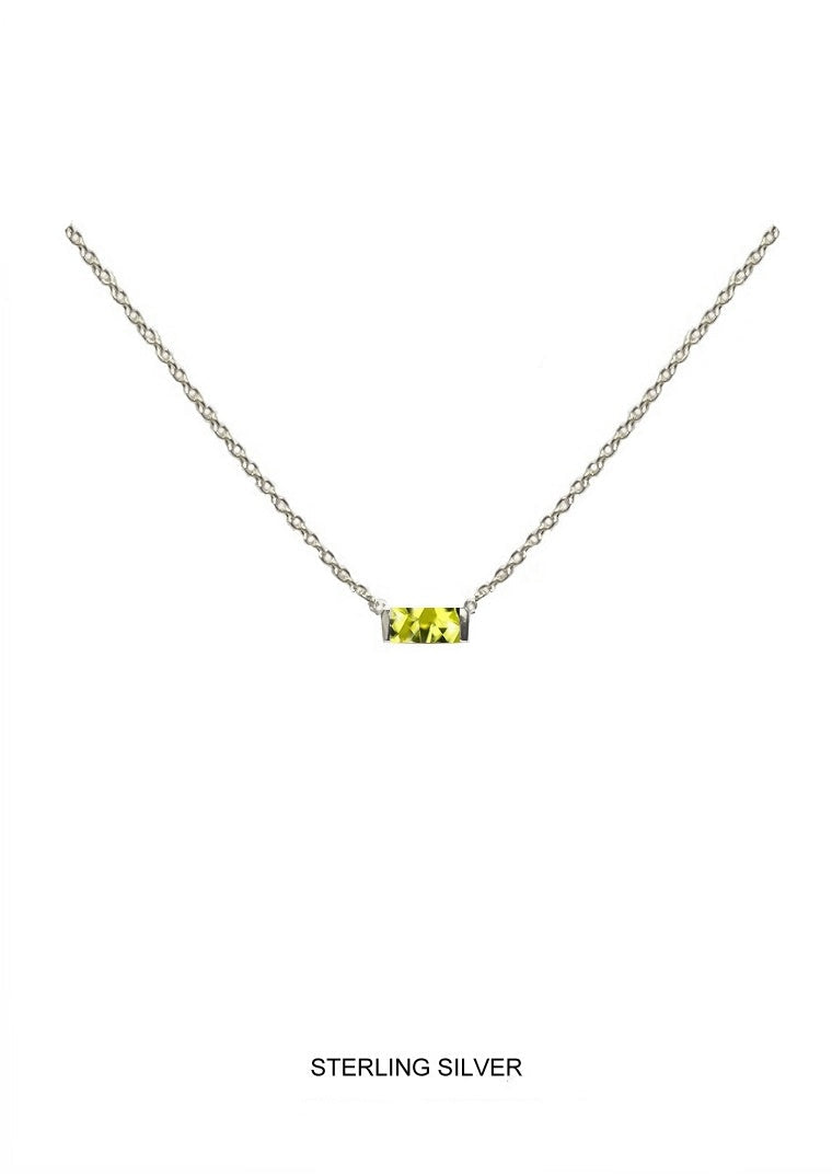 Wildflower | Prosperity - Good Fortune - Healing | Silver Light Green Baguette Necklace