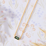 May Birthstone Emerald Cubic Zirconia Baguette Necklace in 14K gold over sterling silver by Skōsh Jewelry