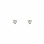 A pair of Polished Mini Heart Stud Earrings by Skōsh Jewelry, featuring tiny heart-shaped studs in sterling silver, displayed against a white background.