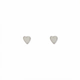 A pair of Polished Mini Heart Stud Earrings by Skōsh Jewelry, featuring tiny heart-shaped studs in sterling silver, displayed against a white background.