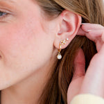 Bezel Set White Cubic Zirconia Drop Huggie Hoop Earrings in 14K gold over sterling silver by Skōsh Jewelry