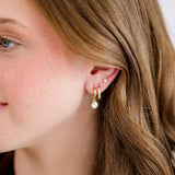 Bezel Set White Cubic Zirconia Drop Huggie Hoop Earrings in 14K gold over sterling silver by Skōsh Jewelry
