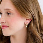 Bezel Set White Cubic Zirconia Drop Huggie Hoop Earrings in 14K gold over sterling silver by Skōsh Jewelry