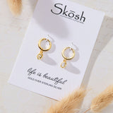 Bezel Set White Cubic Zirconia Drop Huggie Hoop Earrings in 14K gold over sterling silver by Skōsh Jewelry
