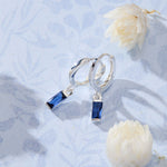 September Birthstone Sapphire Cubic Zirconia Baguette Earrings in sterling silver by Skōsh Jewelry