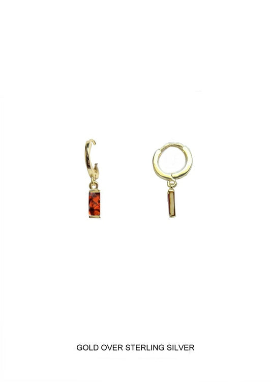 Crimson | Vitality - Passion - Courage | Gold Ruby Baguette Hoops