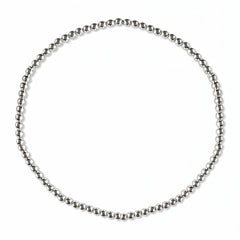 A Mist 2mm Beaded Stretch Bracelet by Skōsh Jewelry, featuring a single strand of small, polished 2mm sterling silver beads on a stretch cord, displayed against a white background.