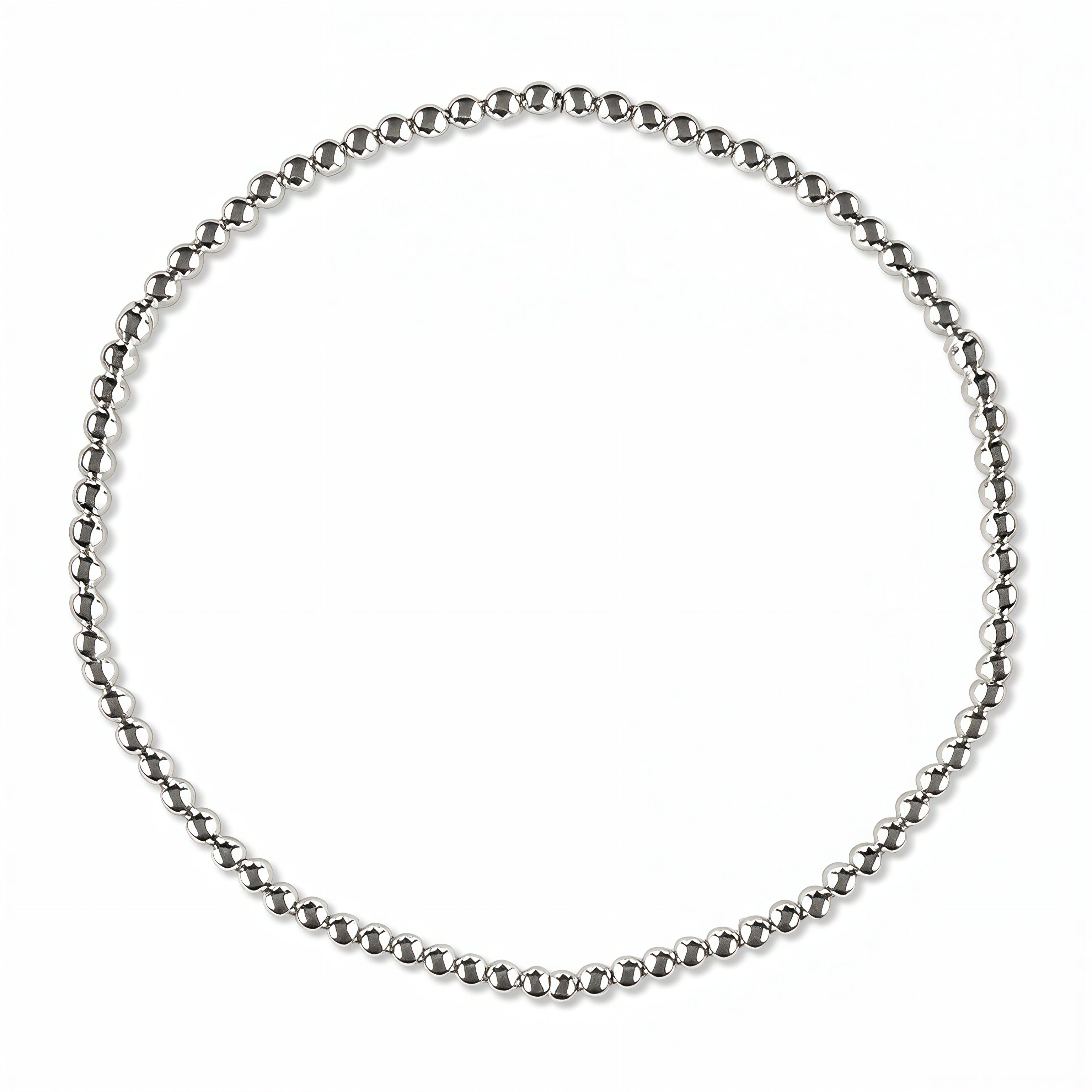 A Mist 2mm Beaded Stretch Bracelet by Skōsh Jewelry, featuring a single strand of small, polished 2mm sterling silver beads on a stretch cord, displayed against a white background.