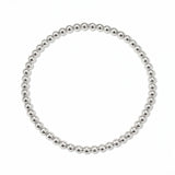 A Moonbeam 3mm Beaded Stretch Bracelet by Skōsh Jewelry, featuring a single strand of polished 3mm sterling silver beads on a stretch cord, displayed against a white background.