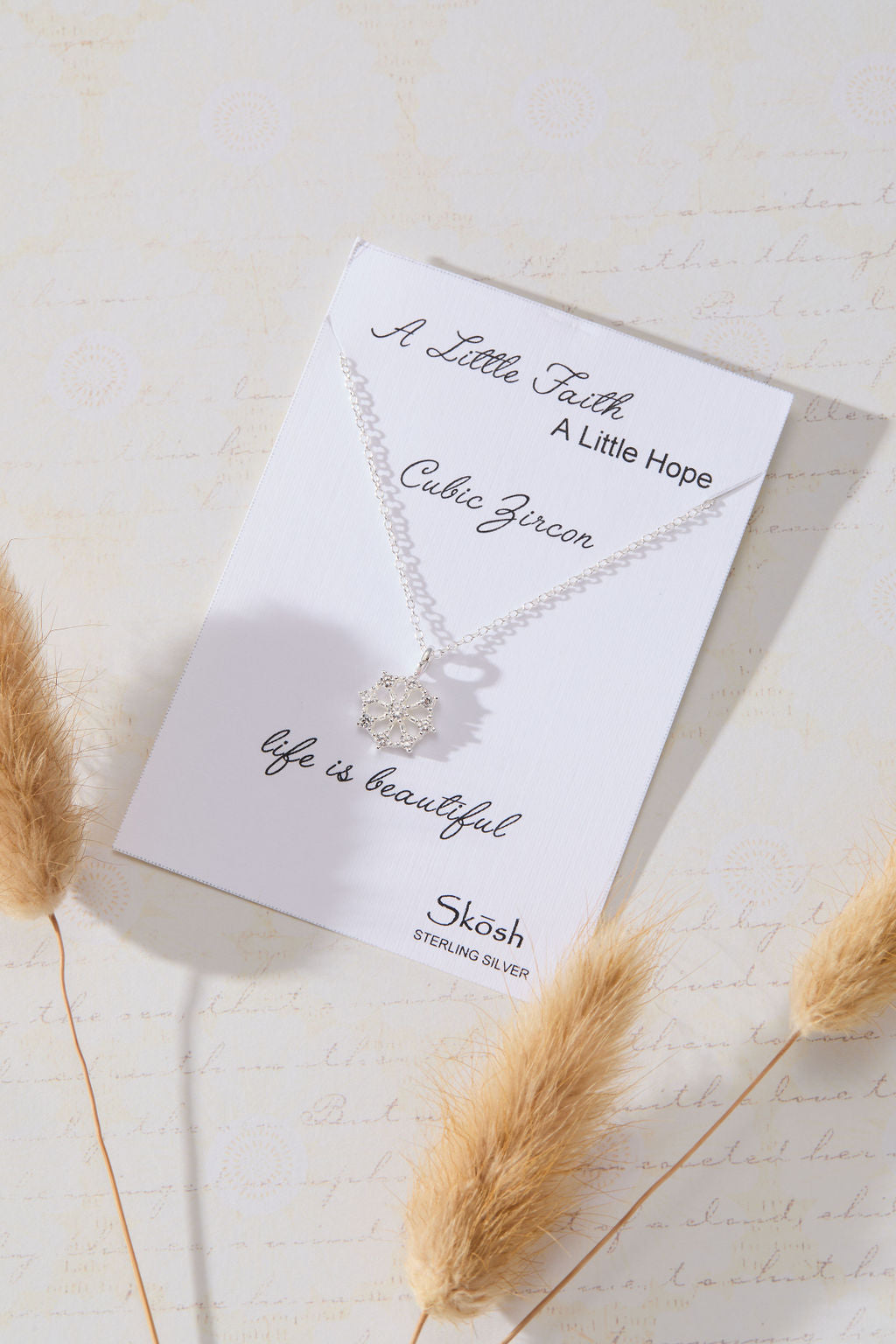 Snowflake Pendant with White Cubic Zirconia Accent Necklace in sterling silver by Skōsh Jewelry