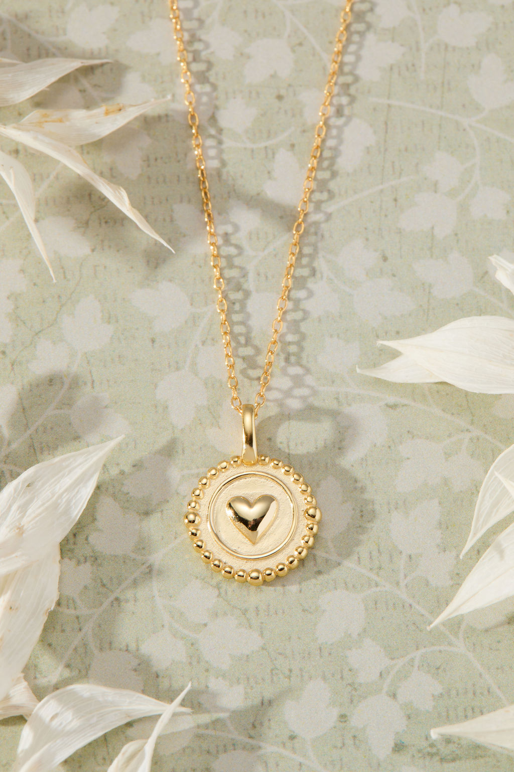 Pass Love Along Heart Disc Pendant Necklace in 14K gold over sterling silver by Skōsh Jewelry