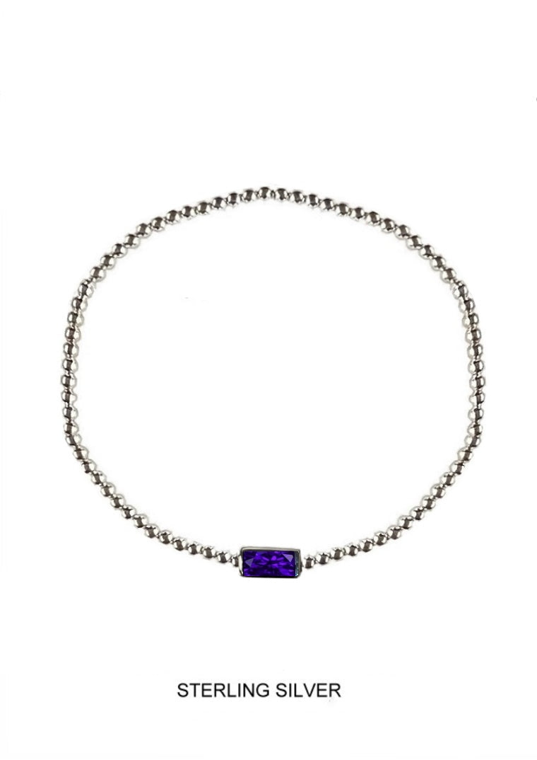 Royal | Wisdom - Loyalty - Nobility | Silver Deep Purple Stretch Bead Bracelet