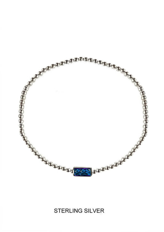 Lagoon | Protection - Healing - Tranquility | Silver Ocean Blue Stretch Bead Bracelet