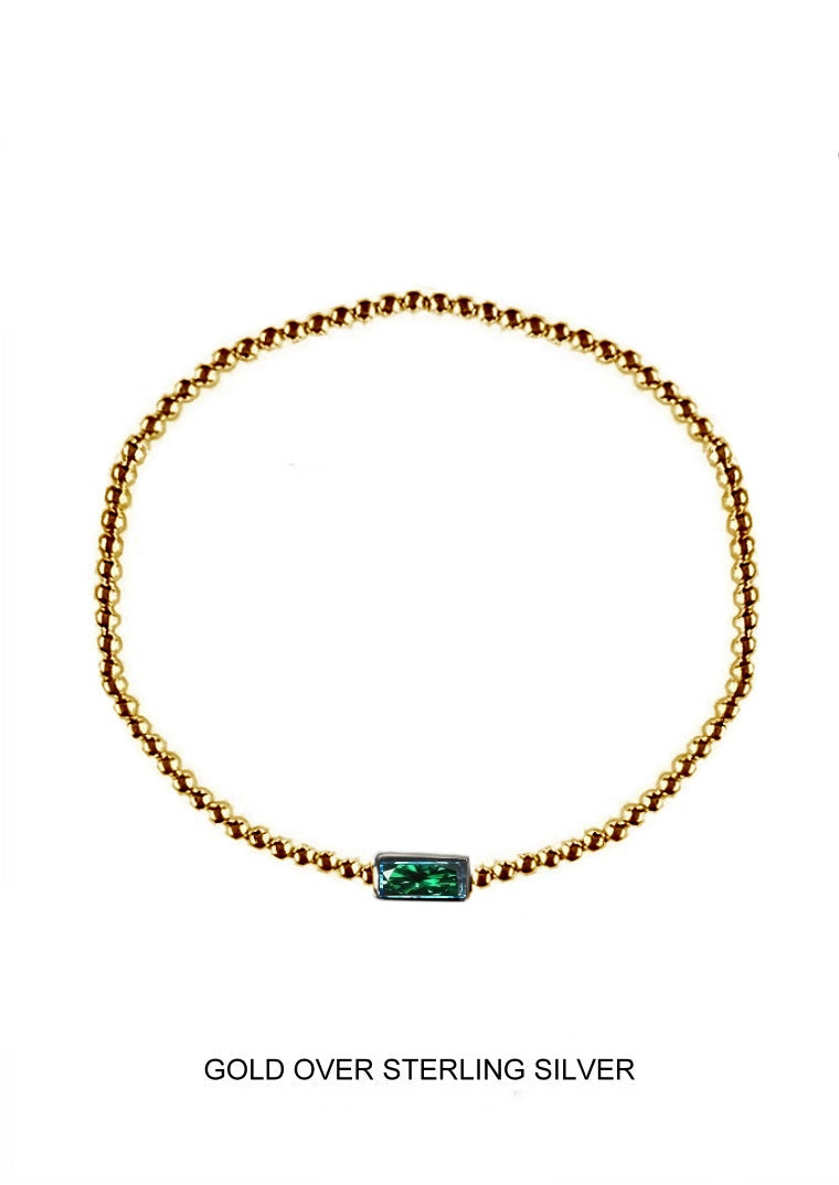 Clover | Rebirth - Fertility - Love | Gold Emerald Stretch Bead Bracelet