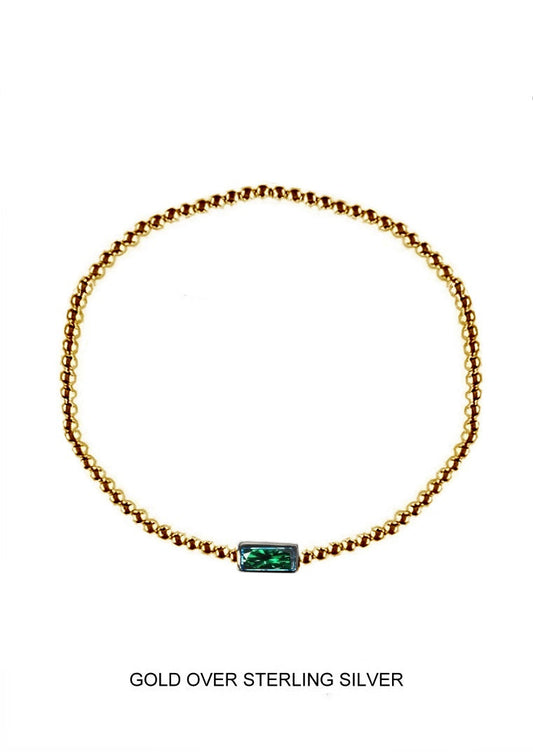 Clover | Rebirth - Fertility - Love | Gold Emerald Stretch Bead Bracelet