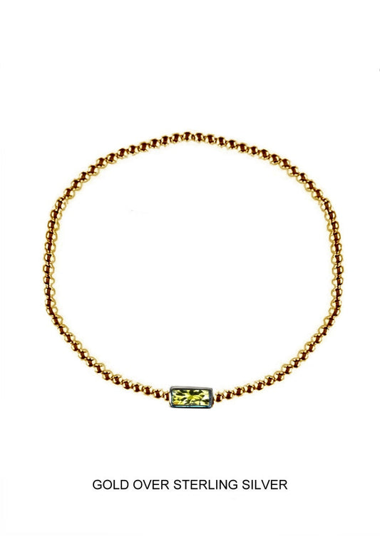 Wildflower | Prosperity - Good Fortune - Healing | Gold Light Green Stretch Bead Bracelet