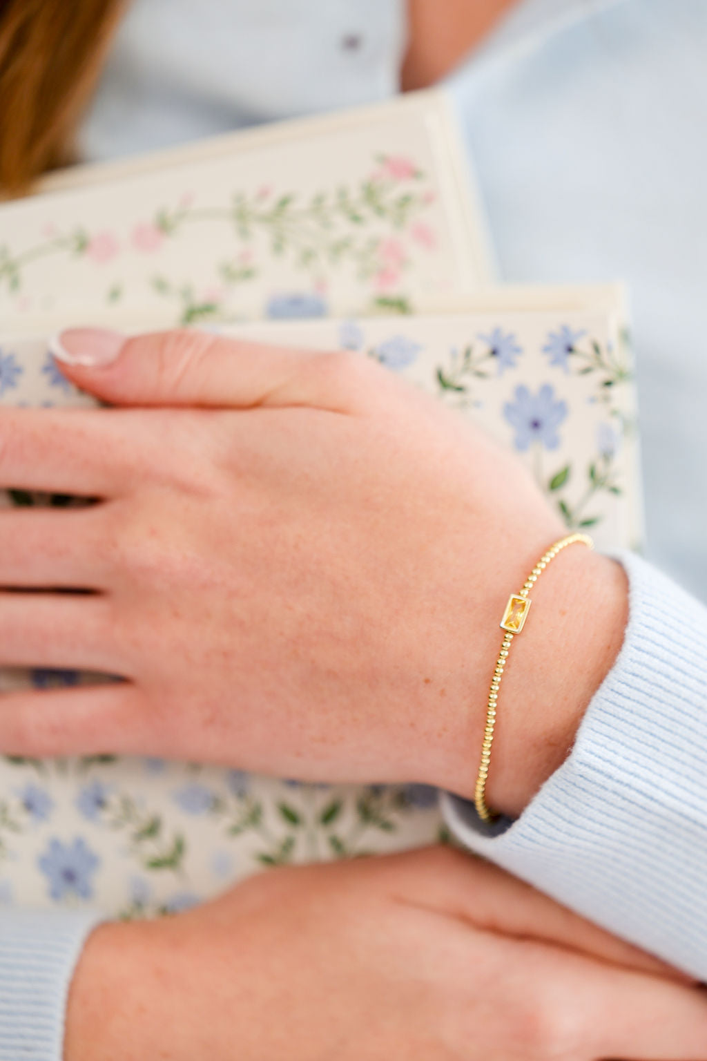 November Birthstone Citrine Cubic Zirconia Baguette Bracelet in 14K gold over sterling silver by Skōsh Jewelry