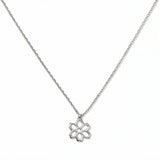 A Carnation January Flower Pendant Necklace by Skōsh Jewelry, featuring an open cutout carnation flower pendant on a fine sterling silver chain, displayed against a white background.