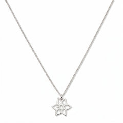 A Daffodil March Flower Pendant Necklace by Skōsh Jewelry, featuring an open cutout daffodil flower pendant on a fine sterling silver chain, displayed against a white background.