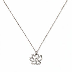 A Poppy August Flower Pendant Necklace by Skōsh Jewelry, featuring an open cutout poppy flower pendant on a fine sterling silver chain, displayed against a white background.