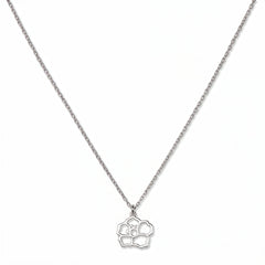 A Morning Glory September Flower Pendant Necklace by Skōsh Jewelry, featuring an open cutout morning glory flower pendant on a fine sterling silver chain, displayed against a white background.