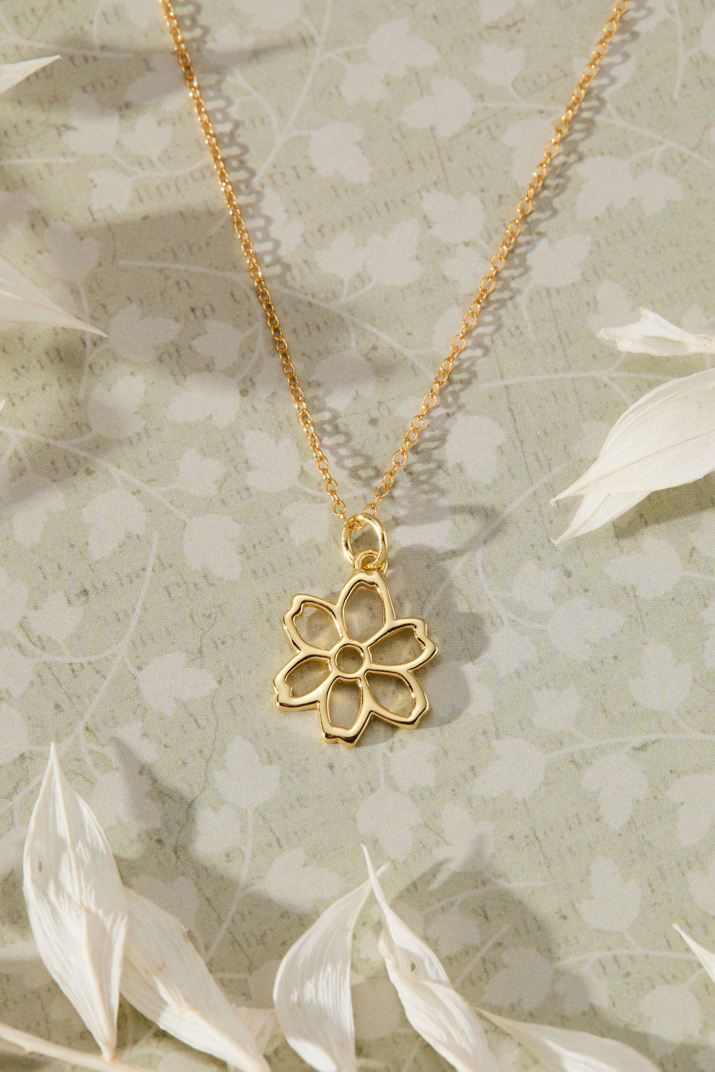 Carnation January Flower Pendant Necklace in 14K gold over sterling silver by Skōsh Jewelry