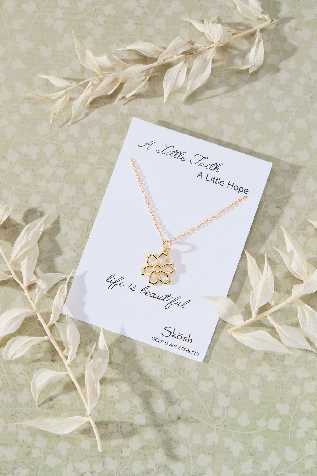Carnation January Flower Pendant Necklace in 14K gold over sterling silver by Skōsh Jewelry