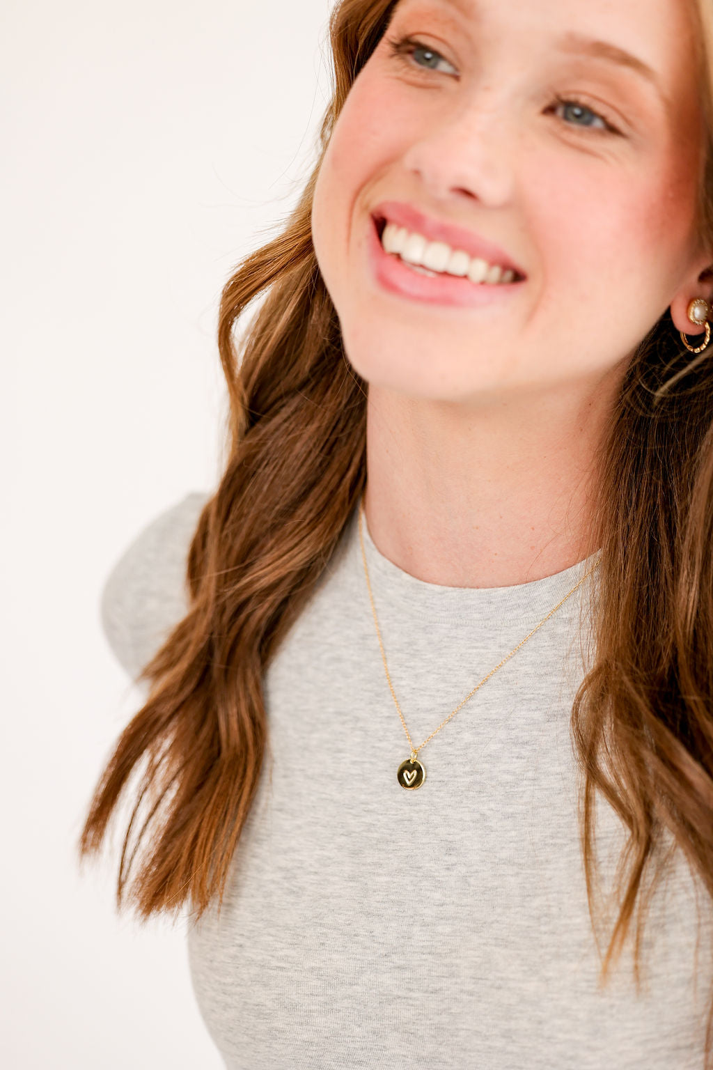 Etched Heart Disc Pendant Necklace in 14K gold over sterling silver by Skōsh Jewelry