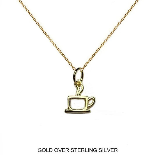 Coffee Cup Necklace in Gold Over Sterling Silver