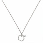A Cut Out Apple Pendant Necklace by Skōsh Jewelry, featuring an open cutout outline of an apple on a fine sterling silver chain, displayed against a white background.