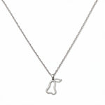 A Pear Pendant Necklace by Skōsh Jewelry, featuring an open outline of a pear on a fine sterling silver chain, displayed against a white background.