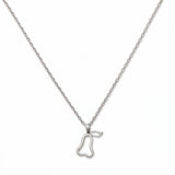 A Pear Pendant Necklace by Skōsh Jewelry, featuring an open outline of a pear on a fine sterling silver chain, displayed against a white background.