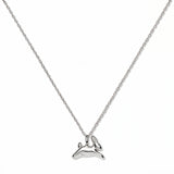 A New Beginnings Rabbit Pendant Necklace by Skōsh Jewelry, featuring a small leaping rabbit pendant on a fine sterling silver chain, displayed against a white background.