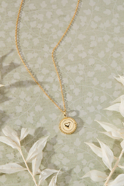 Beloved - Heart Disc Pendant, Gold