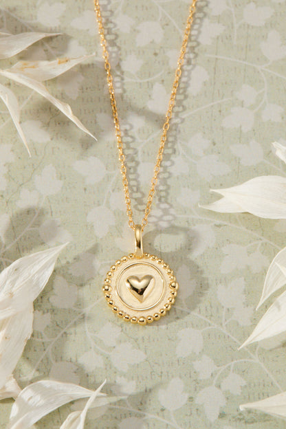 Beloved - Heart Disc Pendant, Gold