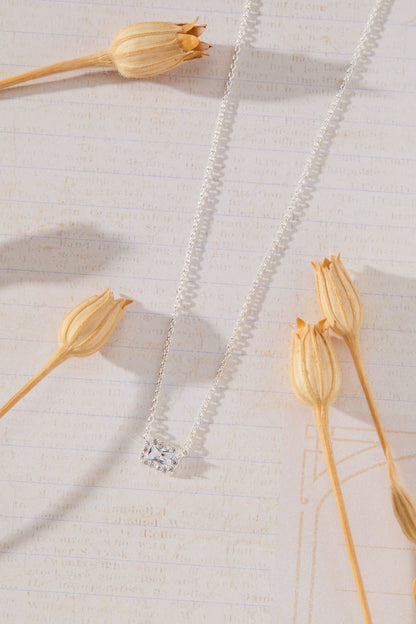 Radiant Grace - Rectangle CZ Halo Necklace